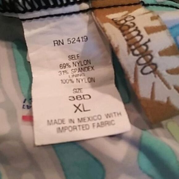 Bamboo Halter Tankini Swim Top Geometric Print Black Waist Detail Size XL - Picture 6 of 6